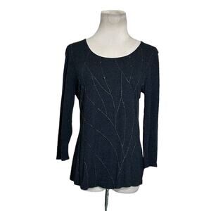 Coldwater Creek gray embellished 3/4 sleeves top size Small